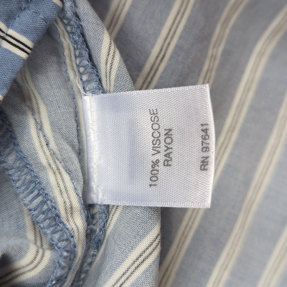 J. Jill Striped Viscose Rayon Button Down Blouse LARGE PETITE Blue White Black - Picture 5 of 16